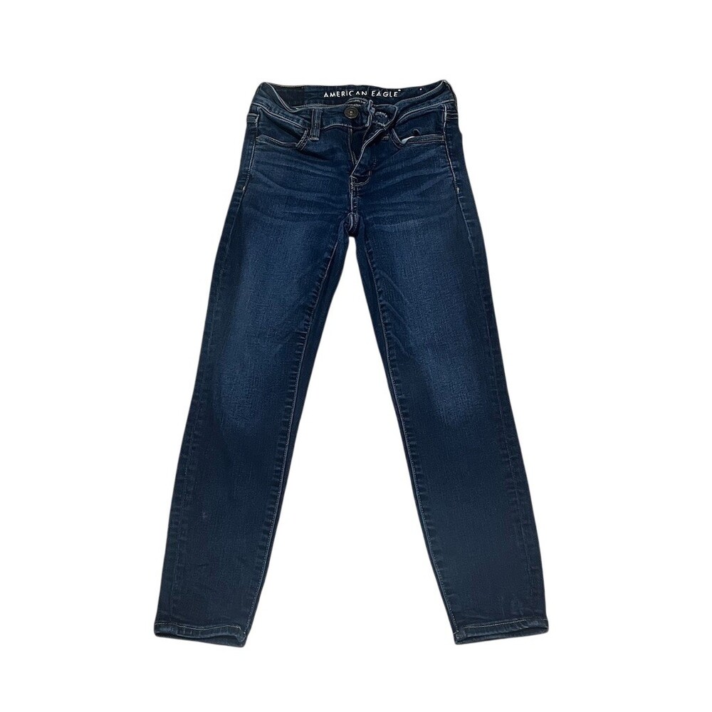 American Eagle Jeans Womens 00 Short Dark Wash Skinny Mid Rise Stretch